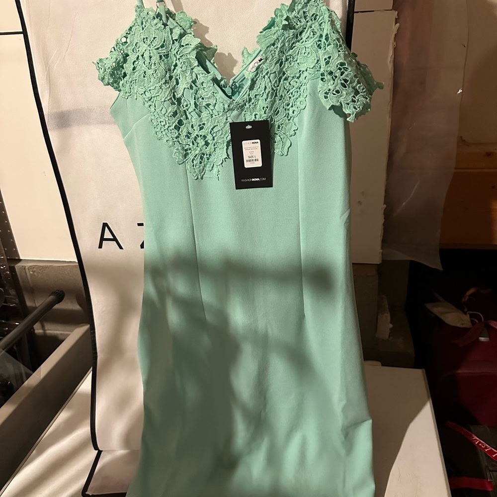 Fashion Nova Lace Trim Chemise in Mint